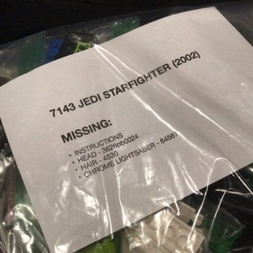 Vintage LEGO Star Wars Set 7143 Jedi Starfighter (2002) NOT COMPLETE