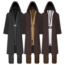 Adult Men's Costume Knight Tunic Hooded Robe Halloween Cosplay Black Large