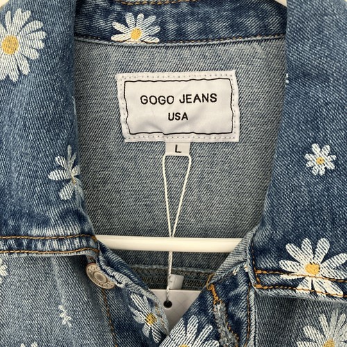 JUNIORS GIRLS DENIM JACKET WITH DAISY PRINT SIZE LARGE BY GOGO JEANS USA NWT - Picture 3 of 6