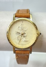 Vintage Disney Lorus Mickey Mouse Dial Brown Leather Women's Watch 15g