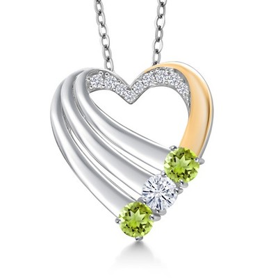 925 Silver and 10K Yellow Gold Peridot and Moissanite and Lab Grown Diamond