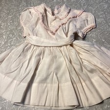 Vintage Nannette Baby Girl Dress Pink Lace Trim Pintuck Pleated Sash Doll