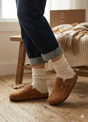 ALGF Women s Genuine Suede Clogs for Women Slip-On Buckle Slides Women's Mules &