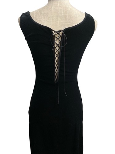 Vintage Betsey Johnson schwarz Samt bestickt Blumendetail Kleid Gr. 4 Stretch - Bild 10 von 14