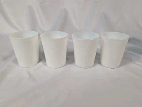 Vintage White Milk Glass Tumblers Set of 4 Tapered Juice Glasses 3.5" Tall
