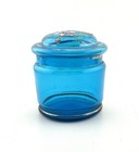 Antique Painted Enamel Blue Glass Jar & Cover Flowers Leaves — photo 2