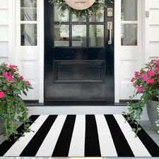 IOHOUZE Black White Striped Rug -27.5" X 43" Front Door Mats Outdoor,Washable Ru