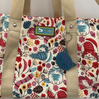 Lily Bloom Cat Pattern Tote Bag Adjustable Strap  Colorful Animal Travel Strap