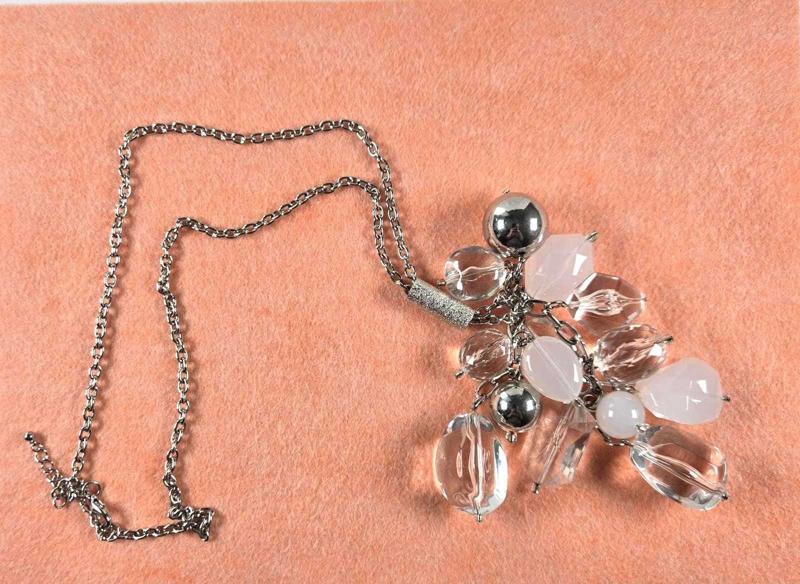 Large Silver Beaded Cascade Necklace, Dramatic Wa… - image 4