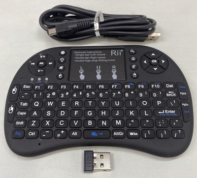 Rii Mini i8 Black Wireless Hand Held Keyboard/Mouse w Receiver & Cable TESTED