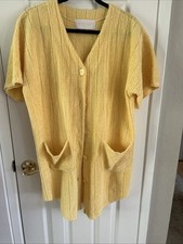Herbcraft Chenille Robe Medium Yellow MCM House Coat Buttons Pockets Short
