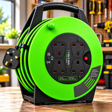 Heavy Duty Cable Reel 4 Socket 13A Extension Lead 5m 10m 18m 25m 50m UK