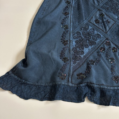 VTG Blue Boho Embroidered Hippie Beaded Dress Tie Back Free Size/Large India - Picture 2 of 19