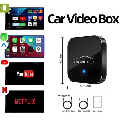 Wireless Carplay AI box Android Auto Adapter Converter with Netflix YouTube WIFI