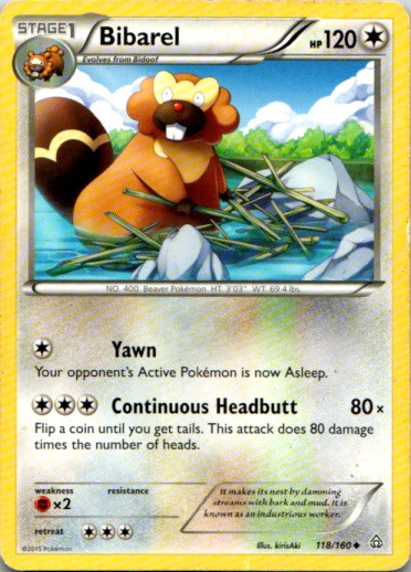 Bibarel 118/160 Common Pokemon Card 2015 NM Pokémon