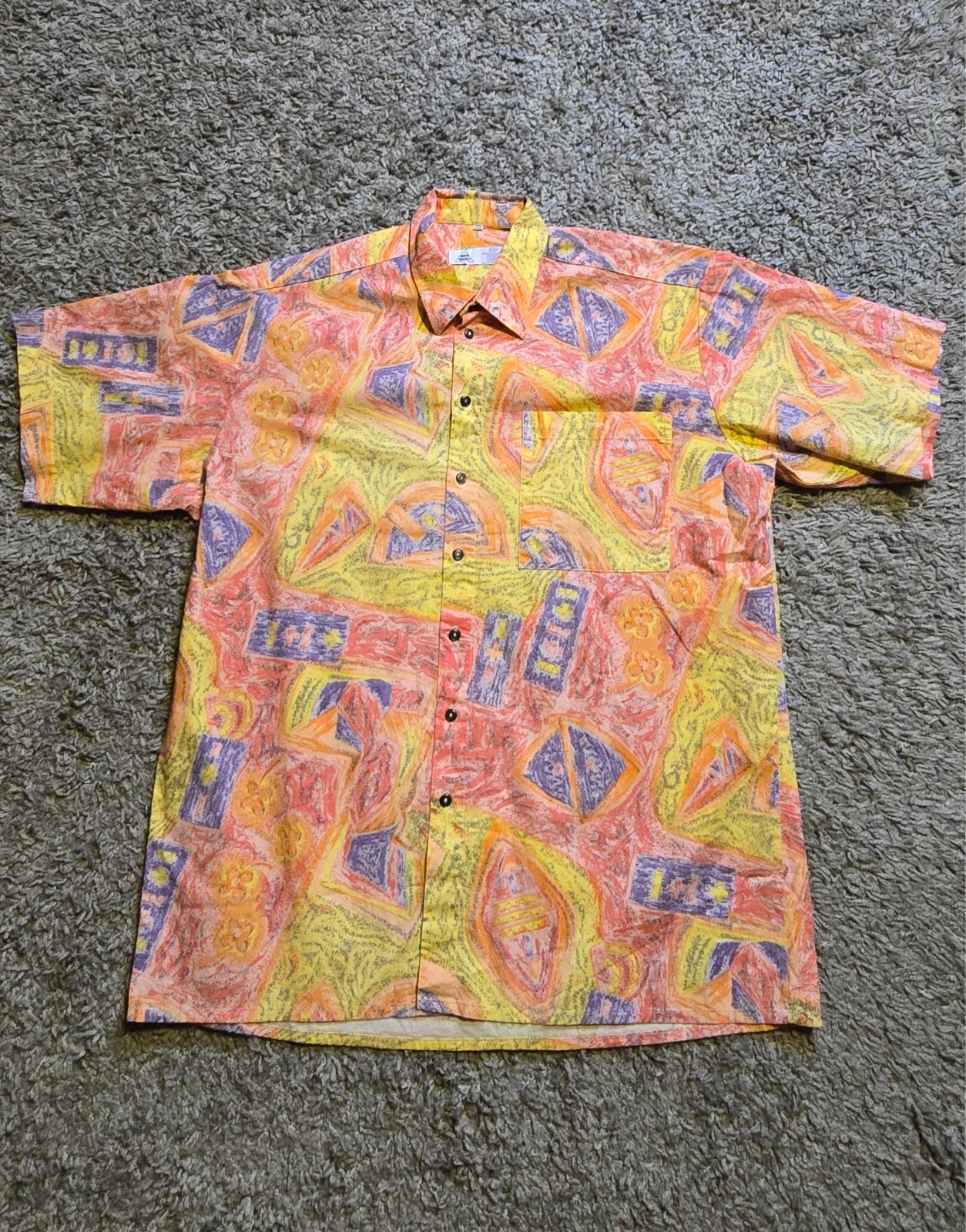 Camicia Vintage New Fast Uomo Manica Corta crazy colors geometric Taglia L