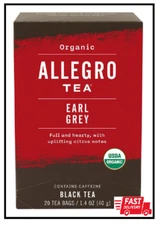 Allegro Tea, Organic Earl Grey Black Tea Bags, USDA Organic, 20 ct