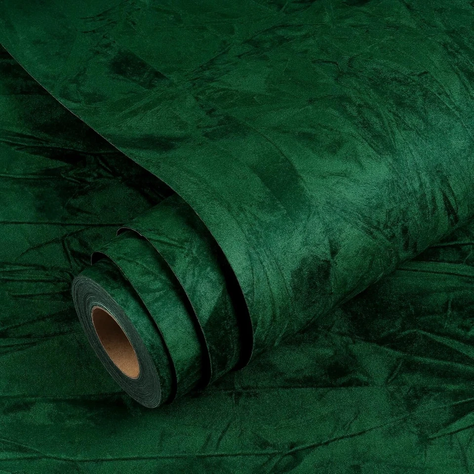 Transform Your Space - Emerald Green Velvet Flocking Peel and Stick Wallpaper - Image 3 of 4