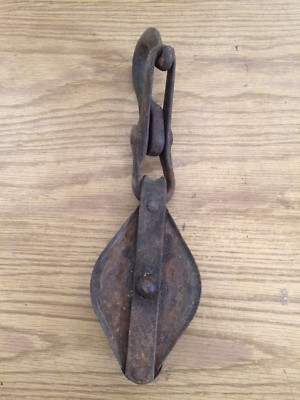 Vintage All Steet Block & Tackle w/ Hook  3/4 Rope Wheel Steampunk Industrial