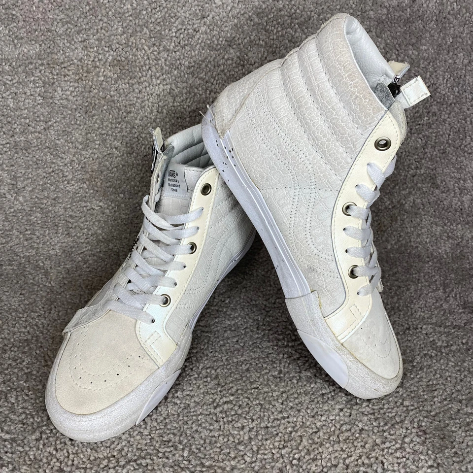 Top Vans SK8-Hi 721454 reedición blanco brillante cremallera cuero para mujer talla 8,5 Foto 2 de 4