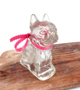 Vntage 50s Pressed Glass Boston Terrier / French Bulldog Figural Candy Container