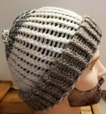One Size Taupe Gray White Wool Blend Soft Warm Hand Knitted 100 Handmade Beanie