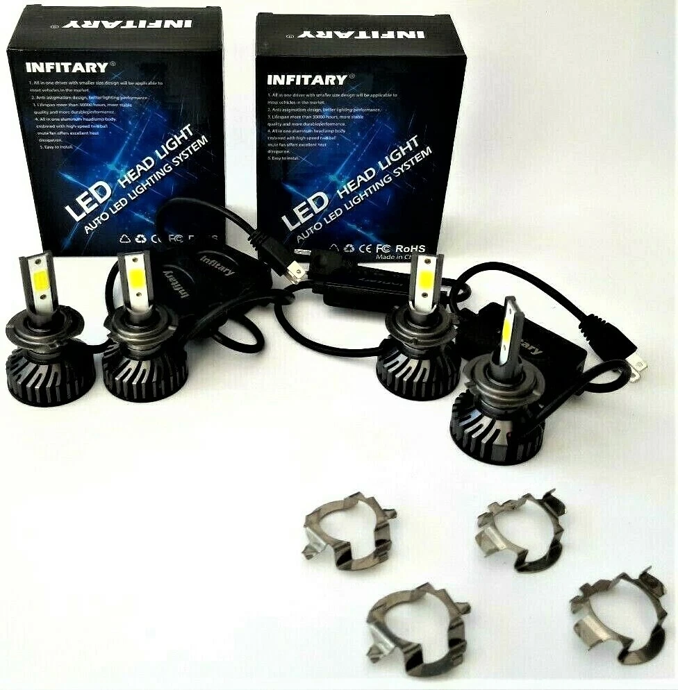 4x H7 LED headlight bulbs low High beam retainers for BMW 5 Series F10 F11