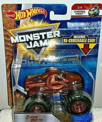 HOT WHEELS 2018 MONSTER JAM HOT WHEELS GOLD ZOMBIE HUNTER CHROMA FROST #3/4 RARE
