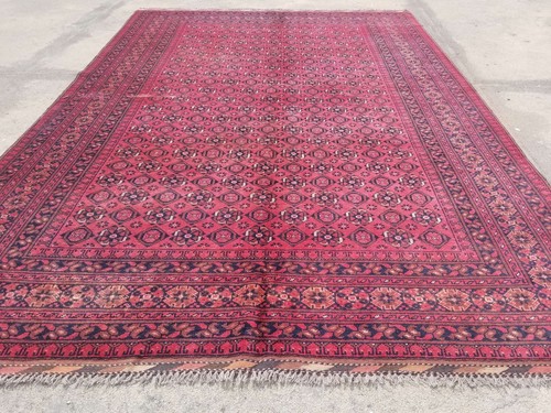 Distressed Authentic Hand Knotted Vintage Afghan Turkmen Wool Area Rug 9.4x6.5ft
