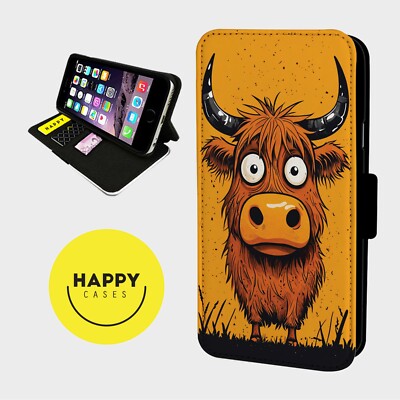 LUSTIGE HIGHLAND COW - Kunstleder Klapp Handy Hülle Cover - iPhone/Samsung