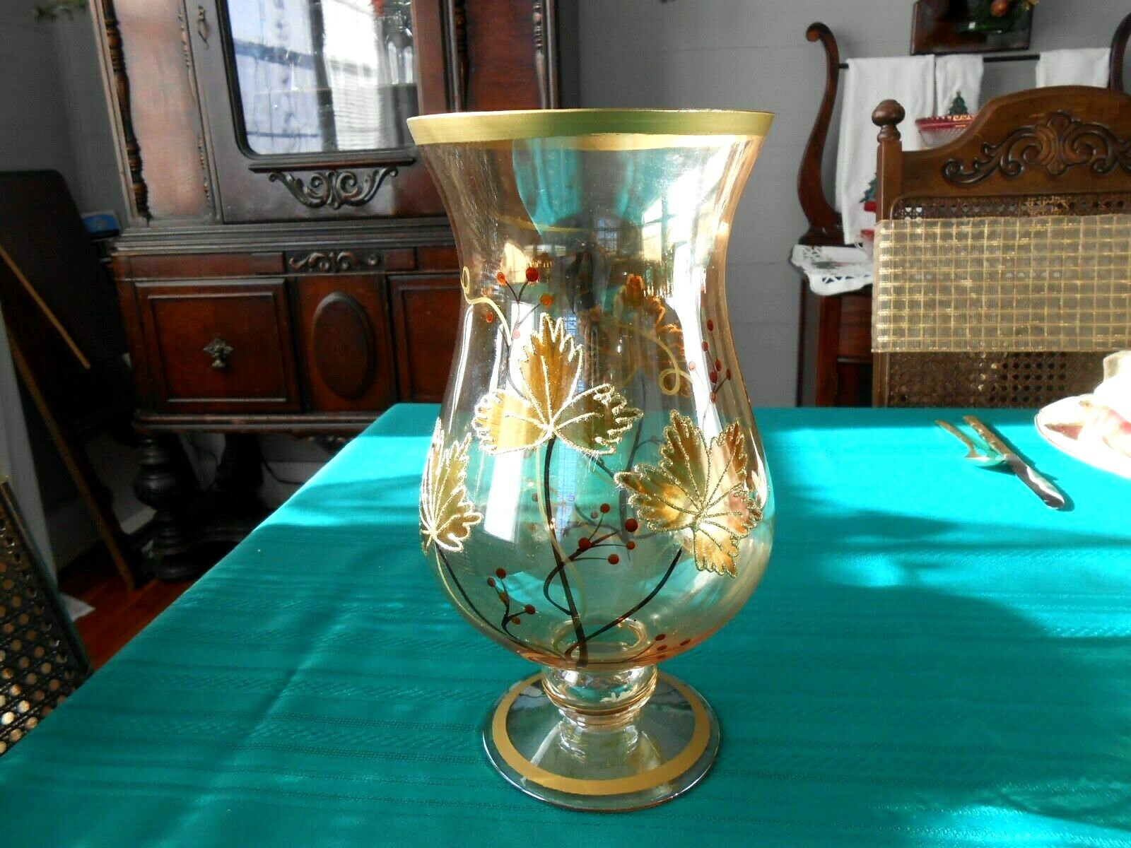 Charisma Hurricane Vase or Candle Holder Glass Amber 6" W x 10.5