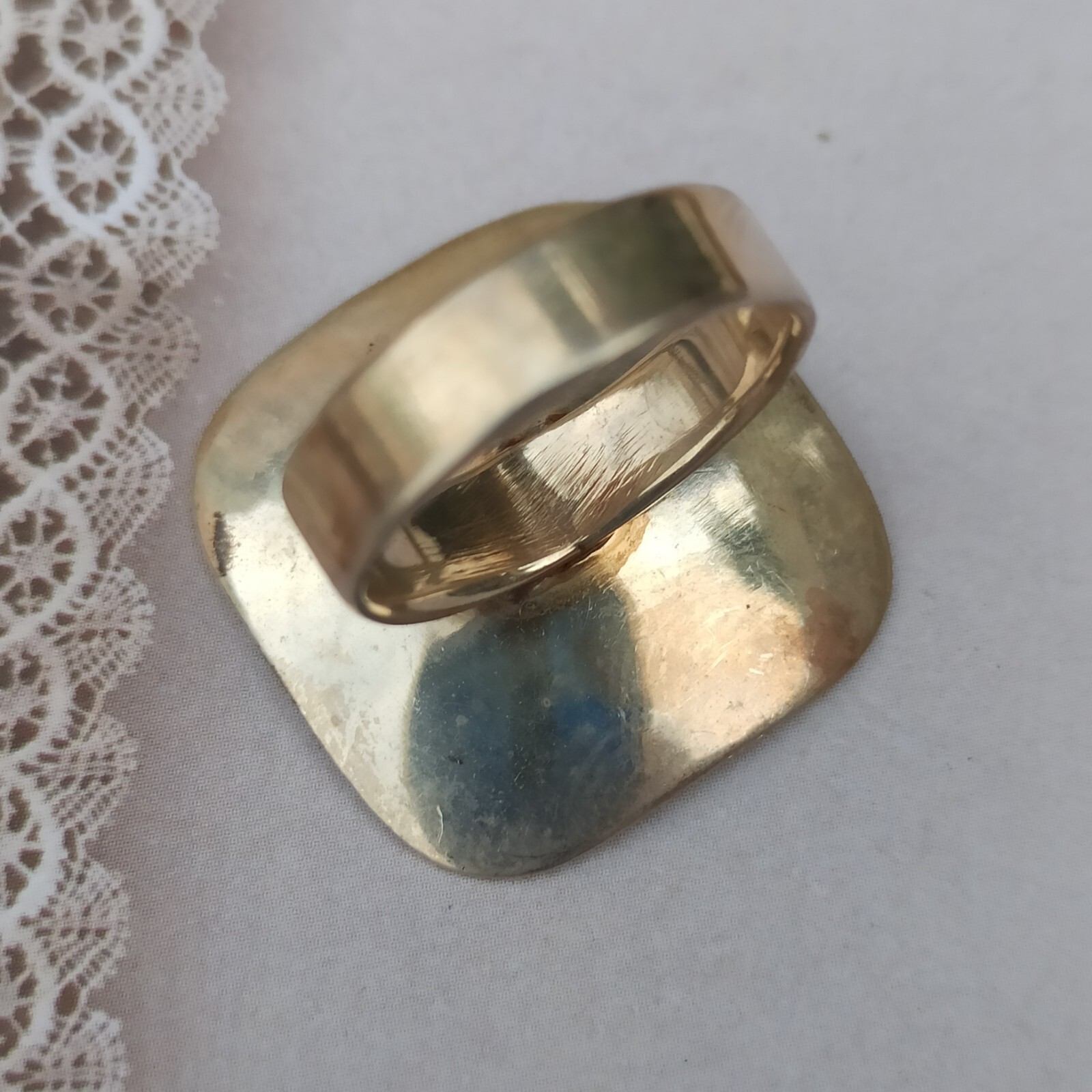 Artisan Silver Ring Modernist Square Engraved Sta… - image 13