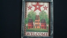 Primitive Country Print *WELCOME with 3 SALTBOX HOUSES*  9 1/2" x 12"  