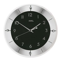 Ams 5849 Wanduhr Funk Funkwanduhr Analog Silber Schwarz Rund Glas Aluminium