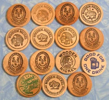 Lot of 15 Vintage Connecticut Wooden Nickels Tokens Wood Coin Collection CT