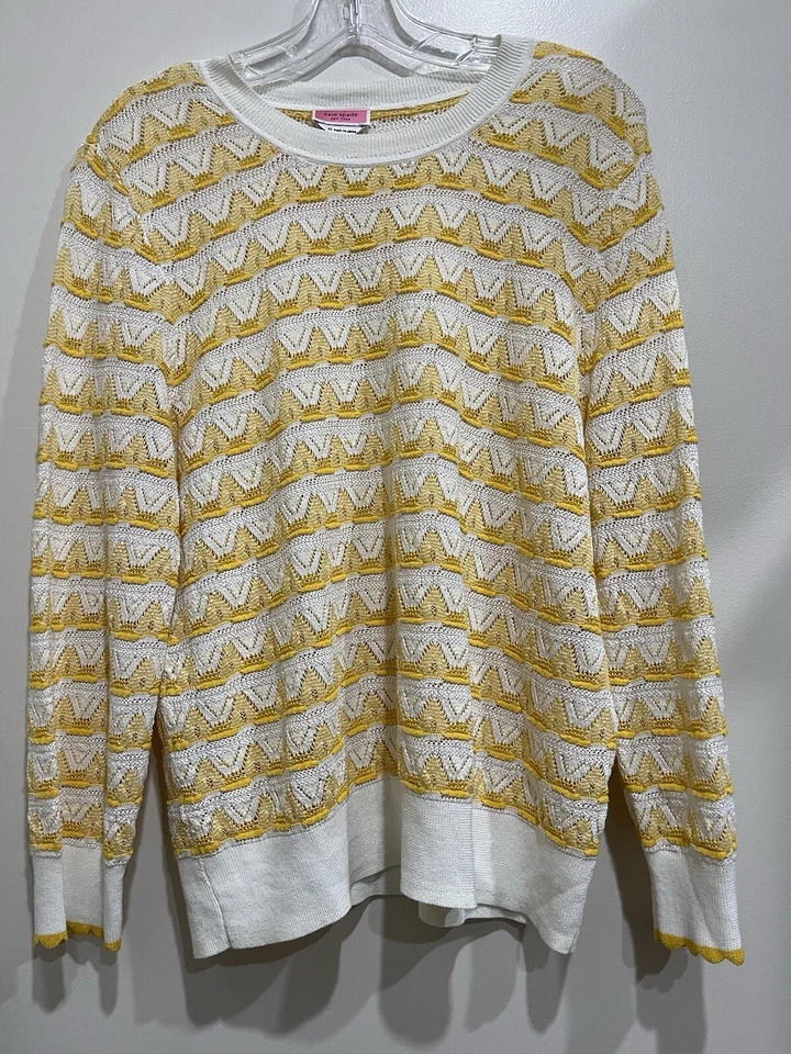 Kate Spade White & Yellow Classic Pointelle Sweater Size XL Retails NWOT $287.00 - Image 4 of 4