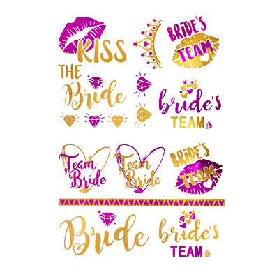 Temporäre Klebetattoos JGA Tattoo Set Bride - Team Bride Hochzeit Pink Gold