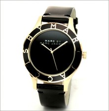 NEW MARC JACOBS BLADE GOLD+BLACK TONE,BLACK PATENT LEATHER BAND WATCH-MBM1201