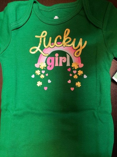 GIRLS INFANT LUCKY GIRL GREEN RAINBOW BODYSUIT SIZE 3-6 MONTHS NWT PATRICK - Picture 8 of 10