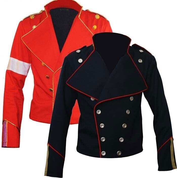 New Michael Jackson Red Trimming Military Black Men Wool Jacket