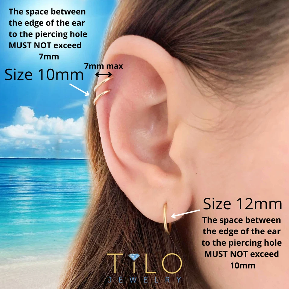 Par de aros corporales nariz oro macizo real 14K anillo labios cejas cartílago piercing 24G Foto 2 de 4