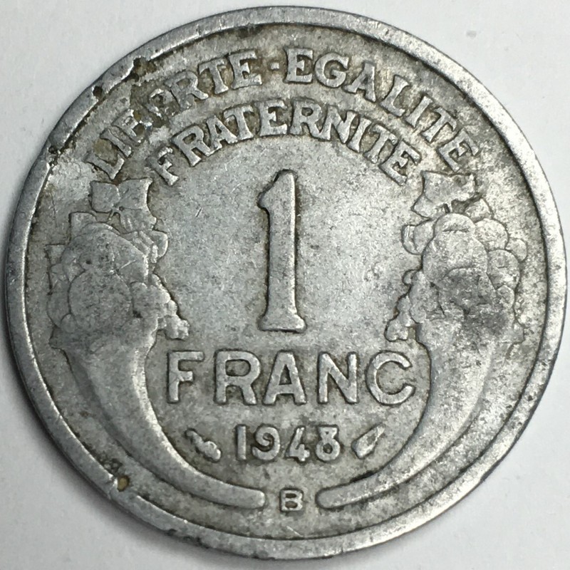 1948-B France 1 Franc - (F/VF) KM#885a (light) - Aluminium - F1F48BF-AH