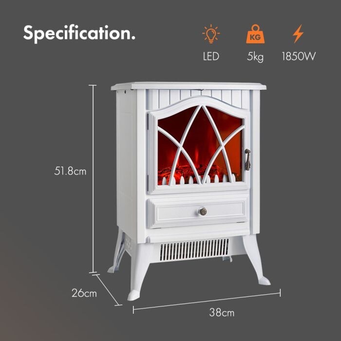VonHaus Electric Stove Heater 1850W Indoor Fireplace Log/Wood Burner