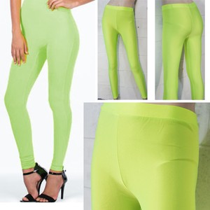 Women's Neon Highlighter Green Stretchy Tight Pants Slim Leggings Rave OS New US | eBay
