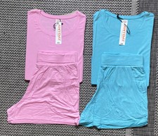 John Lewis Ladies Zara Shorty Pyjamas Set Size 12 Aqua / Pink   2 PAIRS
