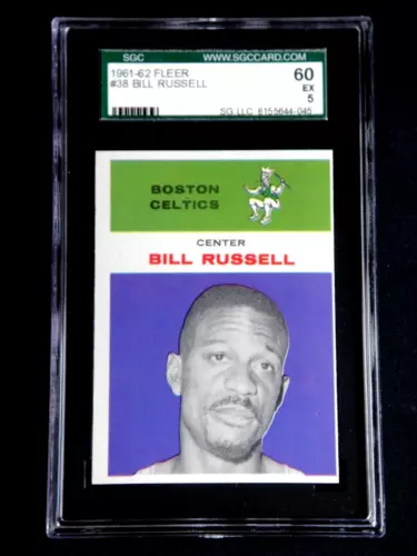 BILL RUSSELL 1961 FLEER #38 BASKETBALL CARD SGC 5 EXCELLENT HOF BOSTON CELTICS