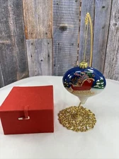 Teddy Bear On Sleigh Li Bien Christmas Ornament with Box Inside Painted Holiday 