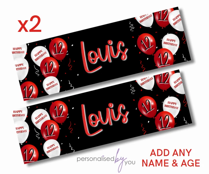 MADVINL 2x Personalised Birthday Banners Black RED Large 16th 18th 21st 30th 40th 50th