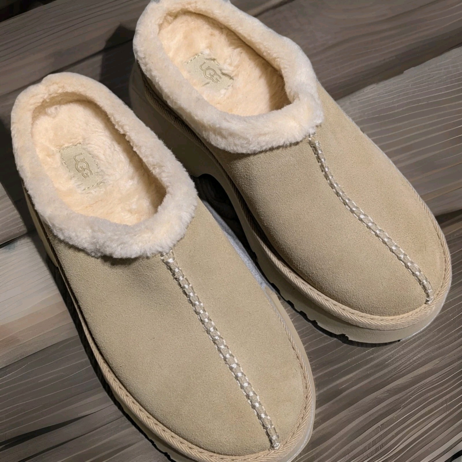 PANTOFOLA D’ORO Scarpe scamosciate UGG donna nuove altezze zoccoli comodi rare colore semi senape taglia 10 nuove!