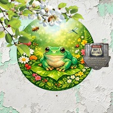 Frog Bee Dragonfly Metal Sign Round Nature Inspired Garden Wall Decor